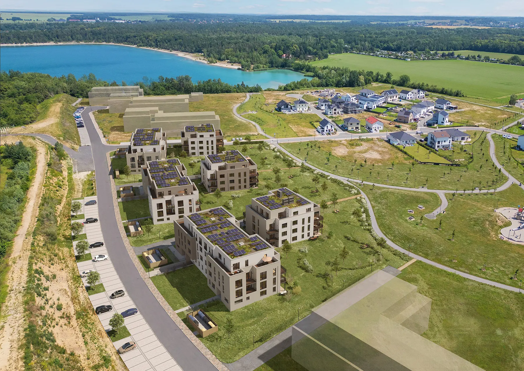 Luftbild der Floragärten Naunhof direkt am Grillensee