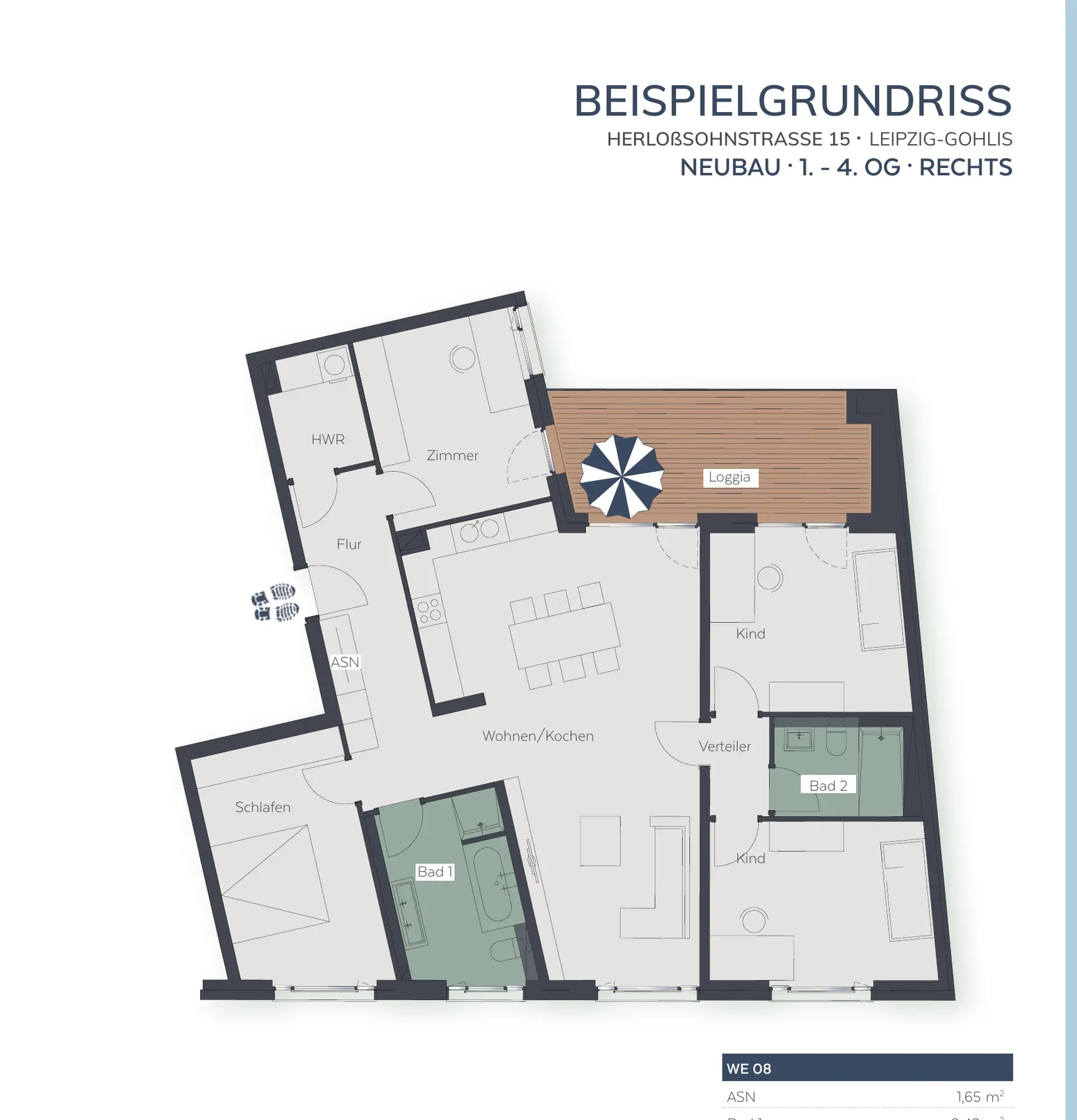 Beispielgrundriss der Fünf-Zimmer-Wohnungen rechts im Neubau Gohlis Süd