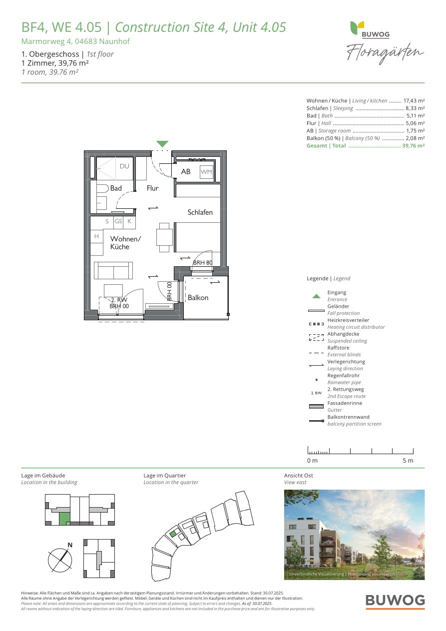 Grundriss Wohnung 4.05 in den Floragärten Naunhof