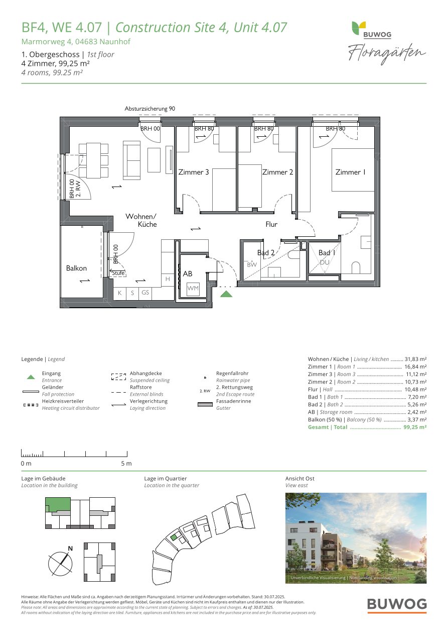 Grundriss Wohnung 4.07 in den Floragärten Naunhof
