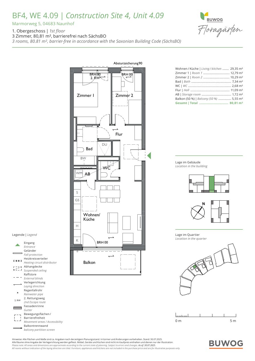 Grundriss Wohnung 4.09 in den Floragärten Naunhof