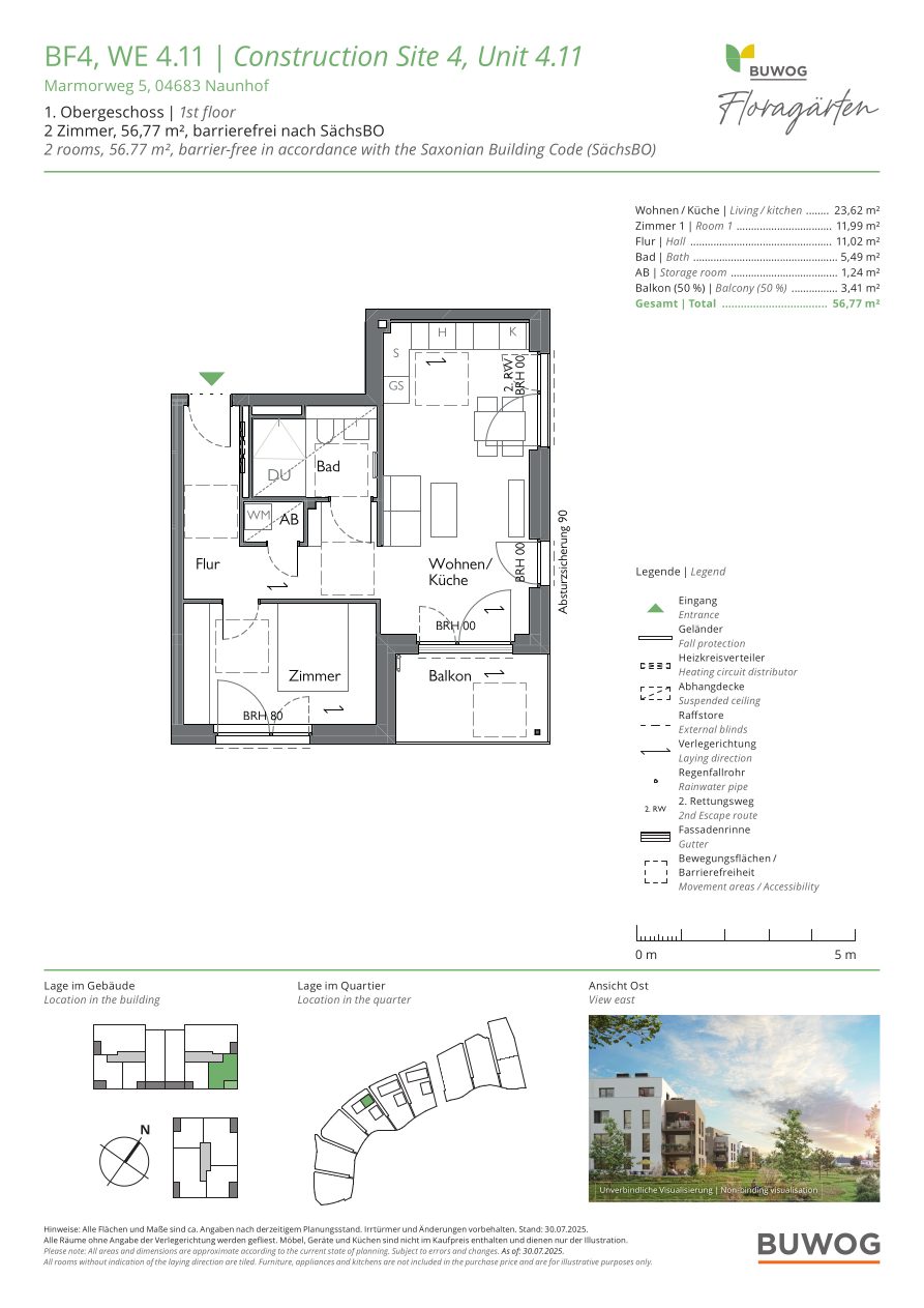 Grundriss Wohnung 4.11 in den Floragärten Naunhof