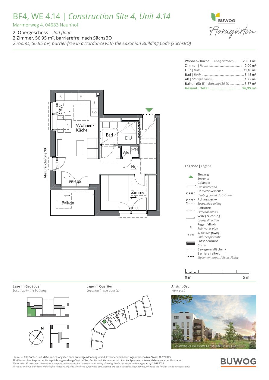 Grundriss Wohnung 4.14 in den Floragärten Naunhof