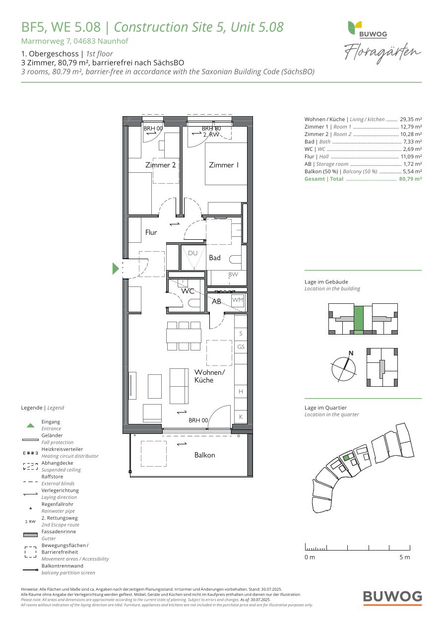 Grundriss Wohnung 5.08 in den Floragärten Naunhof