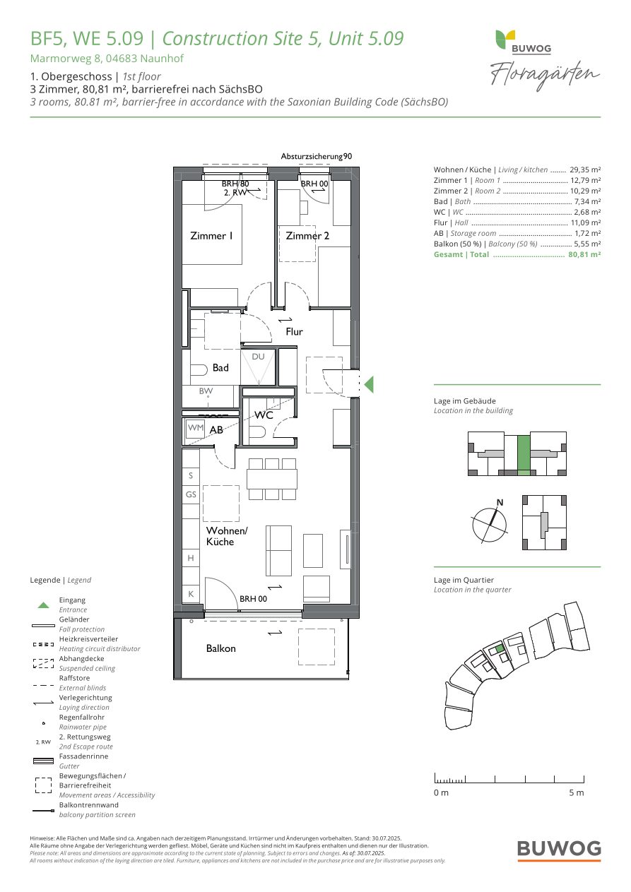 Grundriss Wohnung 5.09 in den Floragärten Naunhof
