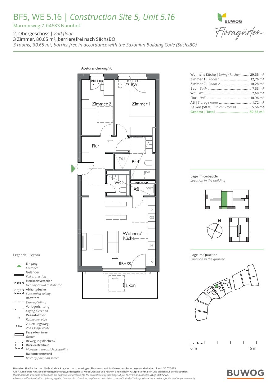 Grundriss Wohnung 5.16 in den Floragärten Naunhof