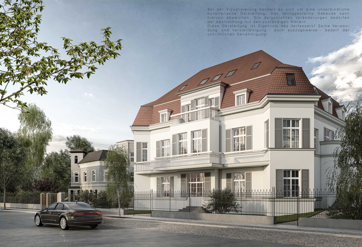 Denkmalgeschützte Villa mit Remise in Markkleeberg nach hochwertiger Sanierung mit klassischer Fassade und großzügigen Balkonen